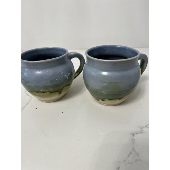 Studio Other - Vintage Studio Art Pottery Mugs Signed Drip Glazed Blue/Green 2 Matching
